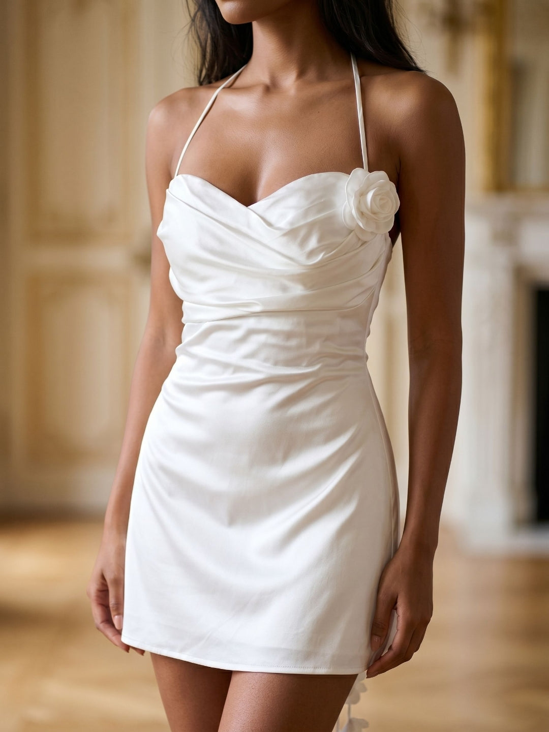 White Satin A-Line Sweetheart Back Zip Short Dress - Curvevia