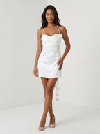 White Satin A-Line Sweetheart Back Zip Short Dress - Curvevia
