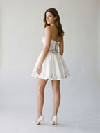 White Satin A-Line Sweetheart Criss-Cross Straps Short Homecoming Dress with Beading - Curvevia