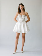 White Satin A-Line Sweetheart Criss-Cross Straps Short Homecoming Dress with Beading - Curvevia