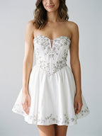 White Satin A-Line Sweetheart Criss-Cross Straps Short Homecoming Dress with Beading - Curvevia