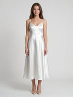 White Satin A-Line V-Neck Backless Tea-Length Bridesmaid Dress - Curvevia