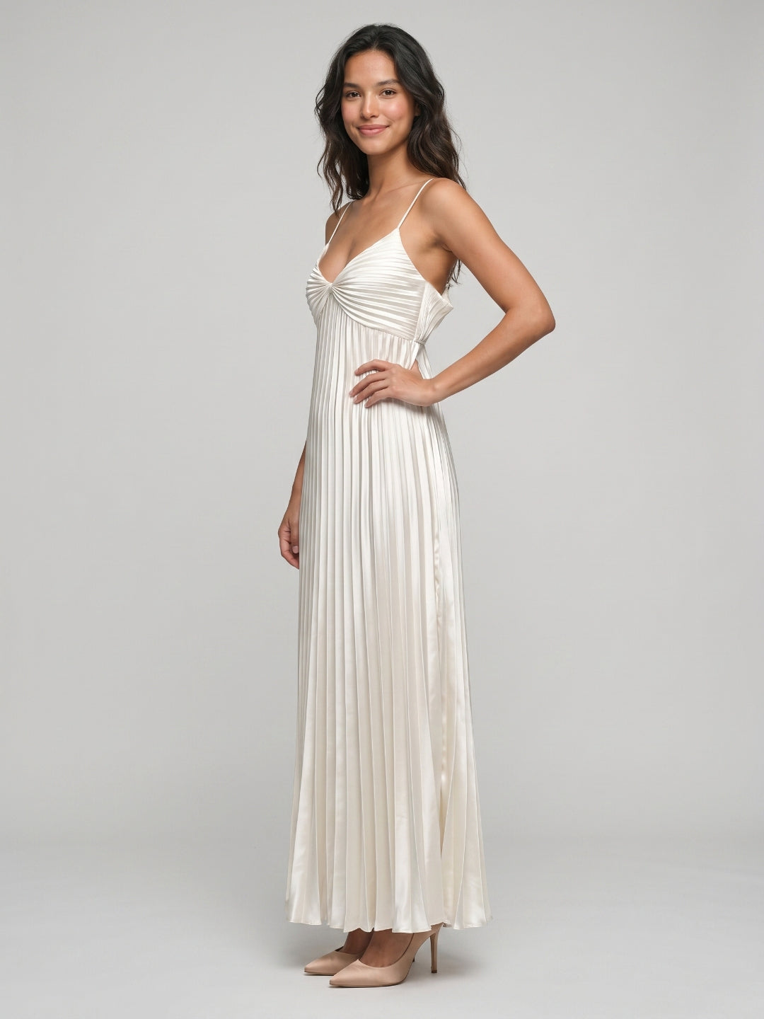 White Satin Column Scoop Neck Backless Ankle-Length Prom Dress - Curvevia