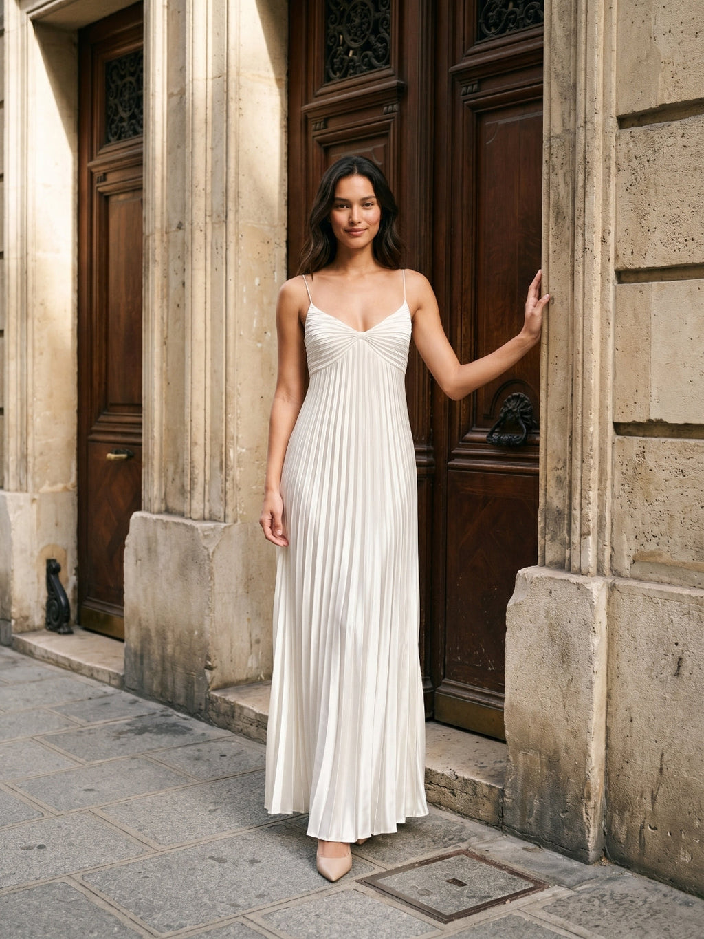 White Satin Column Scoop Neck Backless Ankle-Length Prom Dress - Curvevia