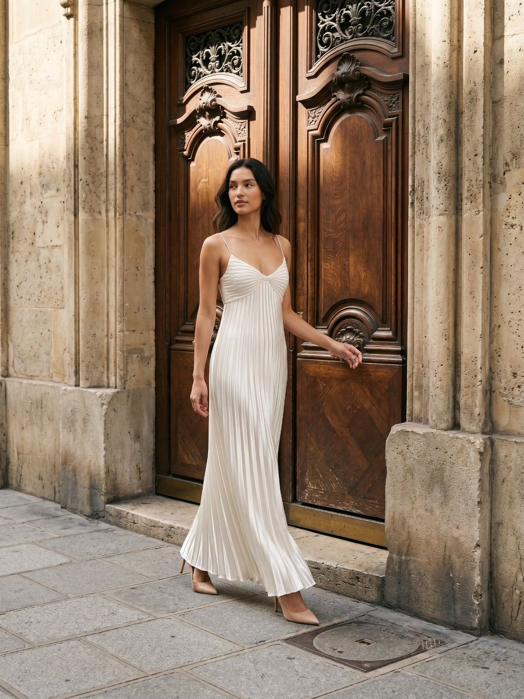 White Satin Column Scoop Neck Backless Ankle-Length Prom Dress - Curvevia