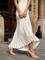 White Satin Column Scoop Neck Backless Ankle-Length Prom Dress - Curvevia