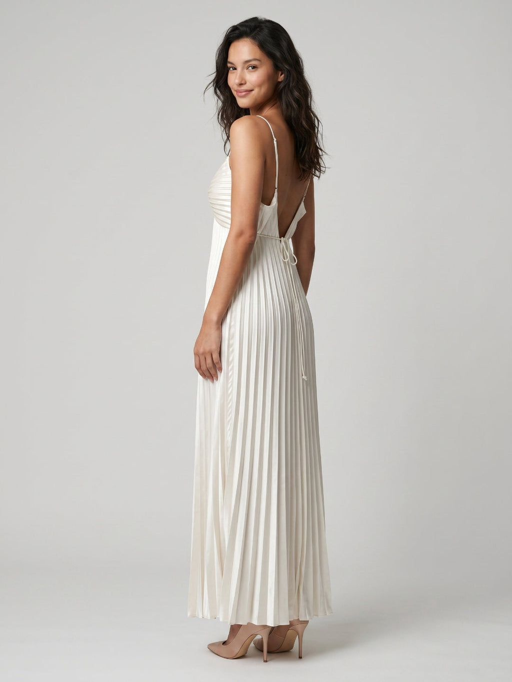 White Satin Column Scoop Neck Backless Ankle-Length Prom Dress - Curvevia