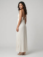 White Satin Column Scoop Neck Backless Ankle-Length Prom Dress - Curvevia