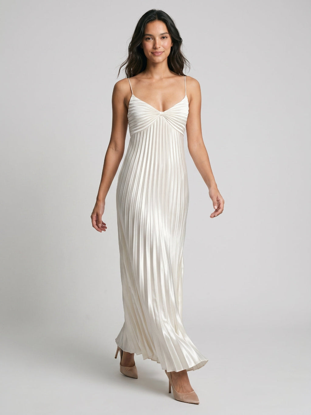 White Satin Column Scoop Neck Backless Ankle-Length Prom Dress - Curvevia