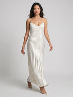 White Satin Column Scoop Neck Backless Ankle-Length Prom Dress - Curvevia