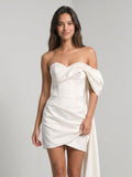 White Satin Column Sweetheart Backless Short Homecoming Dress with Pleating - Curvevia