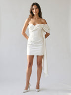 White Satin Column Sweetheart Backless Short Homecoming Dress with Pleating - Curvevia