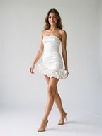 White Satin Sheath Straight Neck Back Zip Short Dress - Curvevia