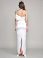 White Satin Sheath Straight Neck Backless Floor-Length Bridesmaid Dress with Bow - Curvevia