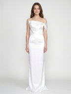 White Satin Sheath Straight Neck Backless Floor-Length Bridesmaid Dress with Bow - Curvevia