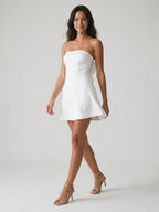 White Satin Sheath Straight Neck Bow Back Short Evening Dress - Curvevia