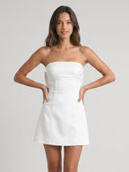 White Satin Sheath Straight Neck Bow Back Short Evening Dress - Curvevia