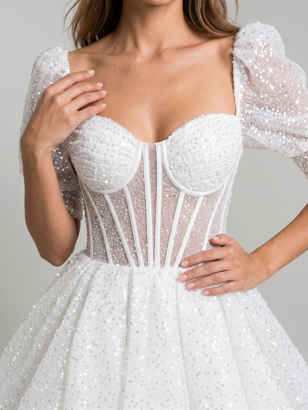 White Sequin A-Line Sweetheart Criss-Cross Straps Short Homecoming Dress - Curvevia