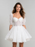 White Sequin A-Line Sweetheart Criss-Cross Straps Short Homecoming Dress - Curvevia