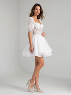 White Sequin A-Line Sweetheart Criss-Cross Straps Short Homecoming Dress - Curvevia