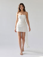 White Sequins Sheath Straight Neck Backless Mini Homecoming Dress - Curvevia
