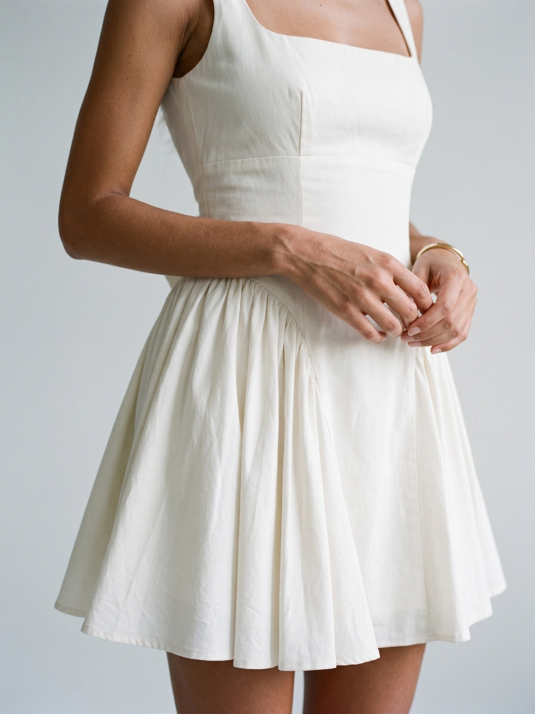 White Stretch Crepe A-Line Square Neck Backless Short Homecoming Dress with Bow - Curvevia