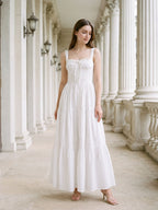 White Stretch Knit A-Line Square Neck Floor-Length Evening Dress - Curvevia
