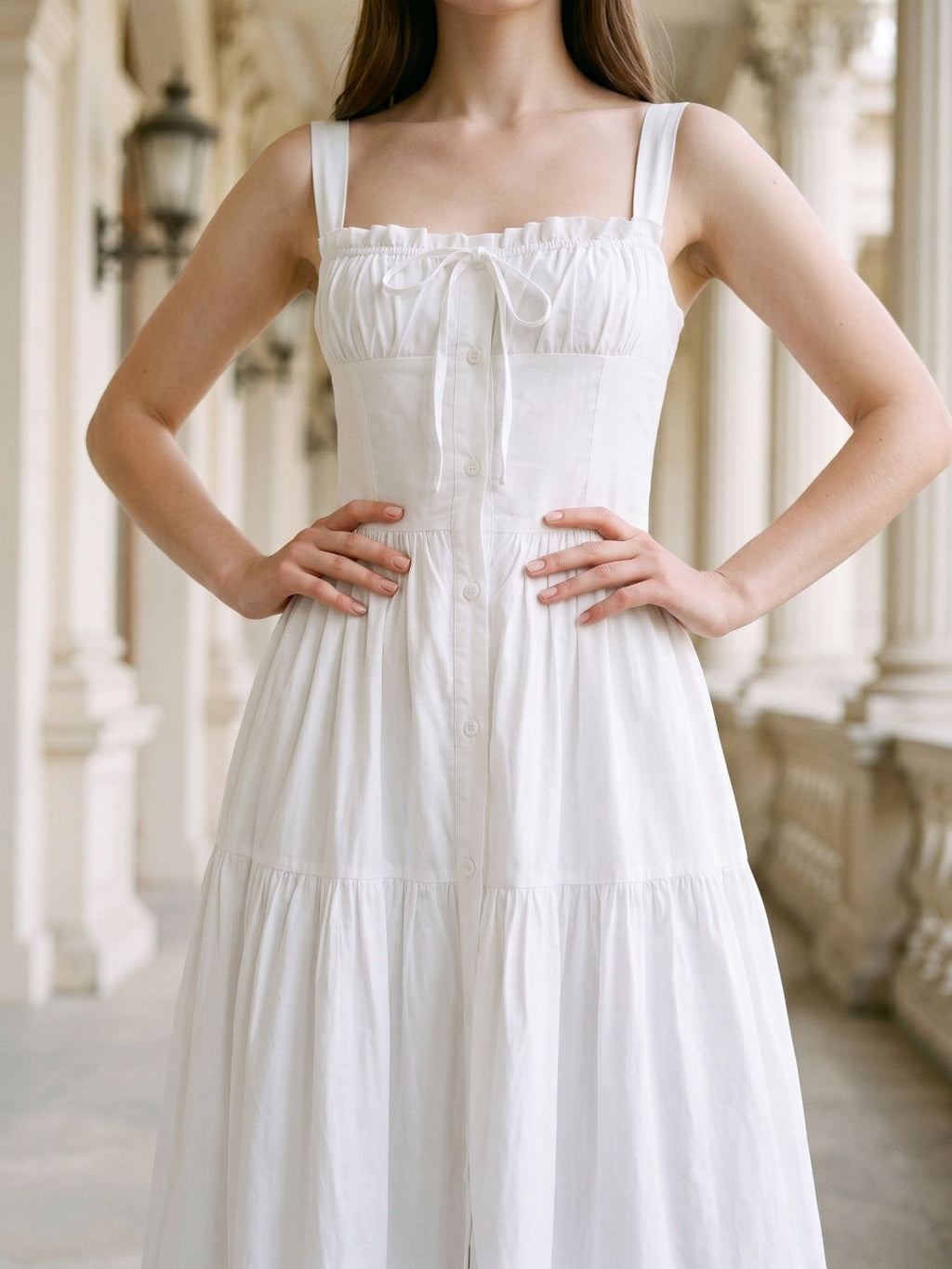 White Stretch Knit A-Line Square Neck Floor-Length Evening Dress - Curvevia