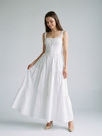 White Stretch Knit A-Line Square Neck Floor-Length Evening Dress - Curvevia