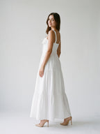 White Stretch Knit A-Line Square Neck Floor-Length Evening Dress - Curvevia