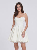 White Stretch Knit A-Line Sweetheart Back Zip Mini Homecoming Dress - Curvevia