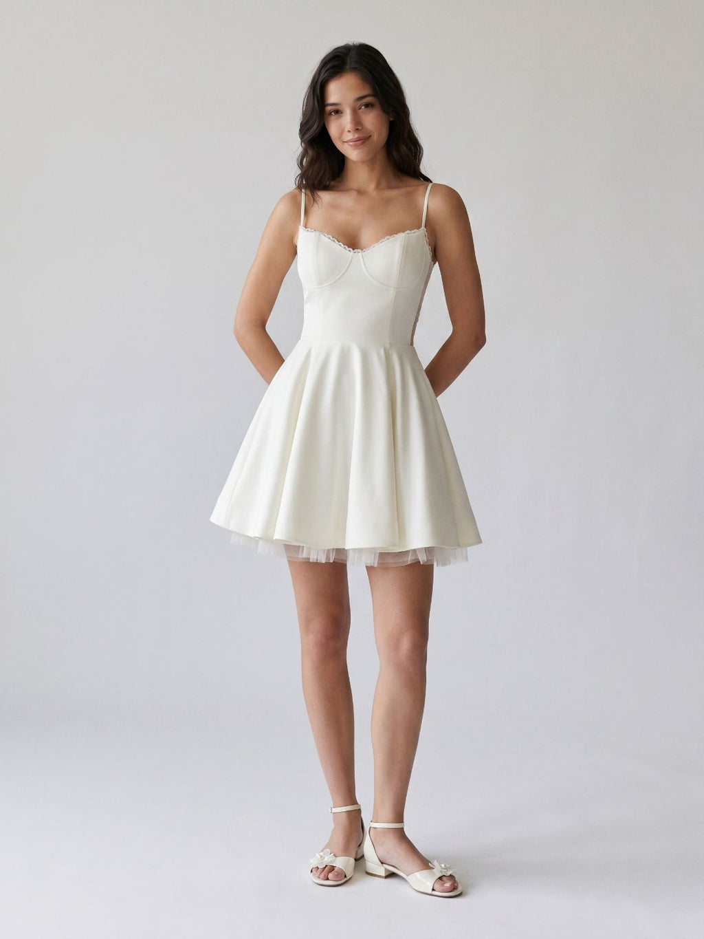 White Stretch Knit A-Line Sweetheart Back Zip Mini Homecoming Dress - Curvevia