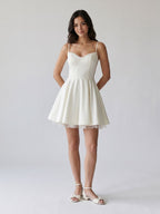 White Stretch Knit A-Line Sweetheart Back Zip Mini Homecoming Dress - Curvevia