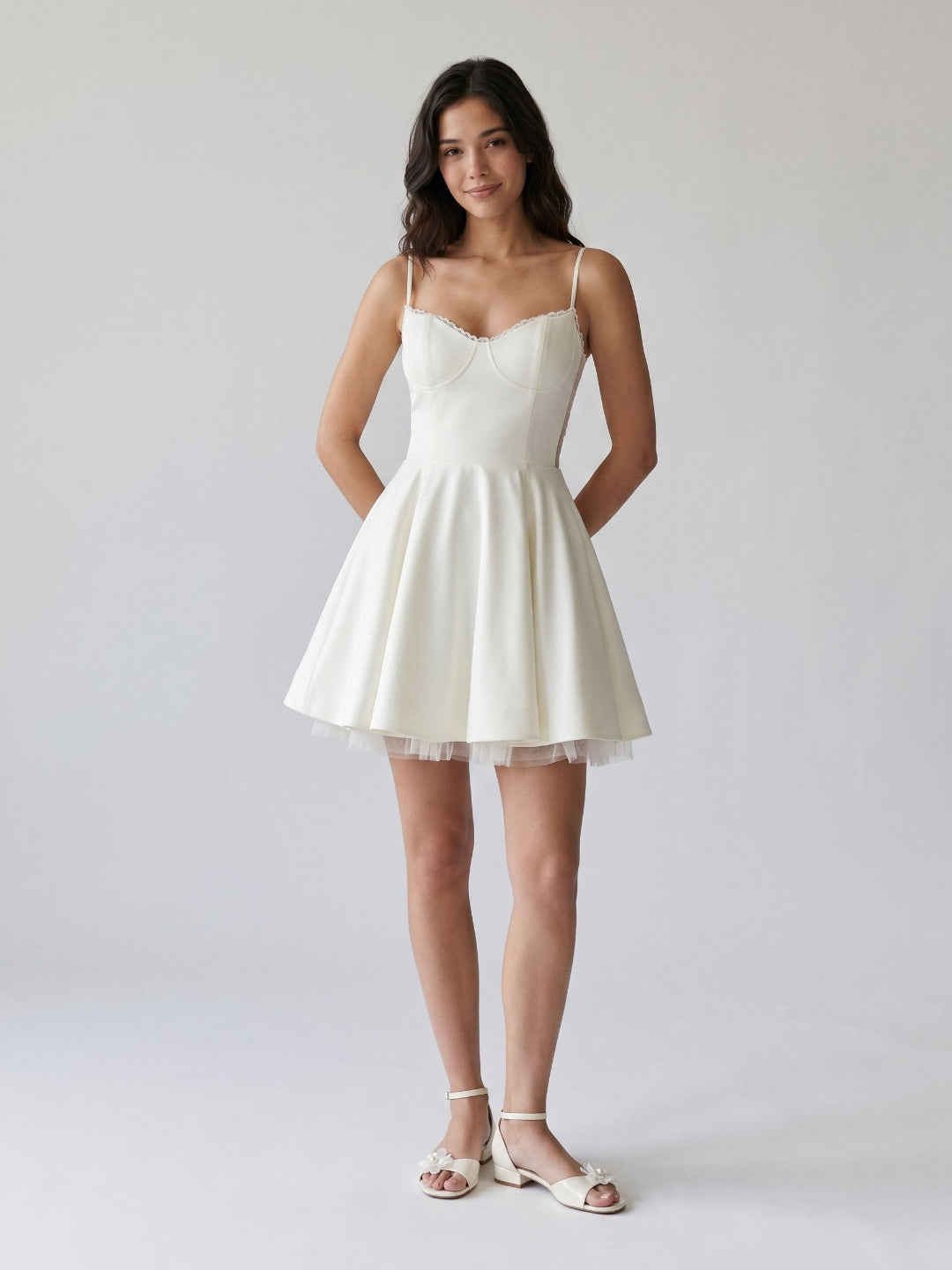 White Stretch Knit A-Line Sweetheart Back Zip Mini Homecoming Dress - Curvevia