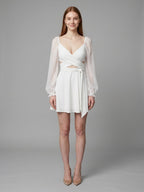 White Stretch Knit A-Line V-Neck Backless Knee-Length Bridesmaid Dress - Curvevia