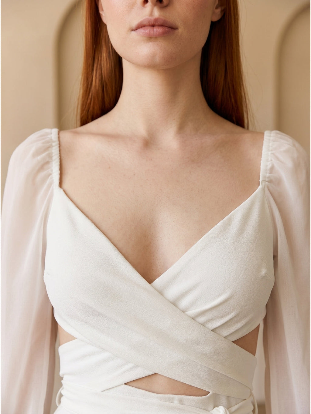 White Stretch Knit A-Line V-Neck Backless Knee-Length Bridesmaid Dress - Curvevia