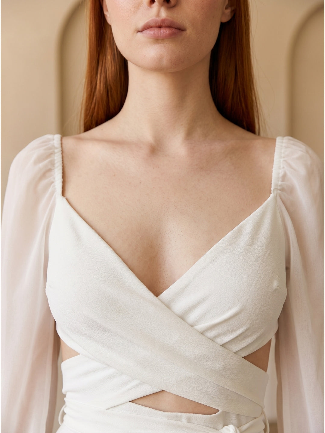White Stretch Knit A-Line V-Neck Backless Knee-Length Bridesmaid Dress - Curvevia