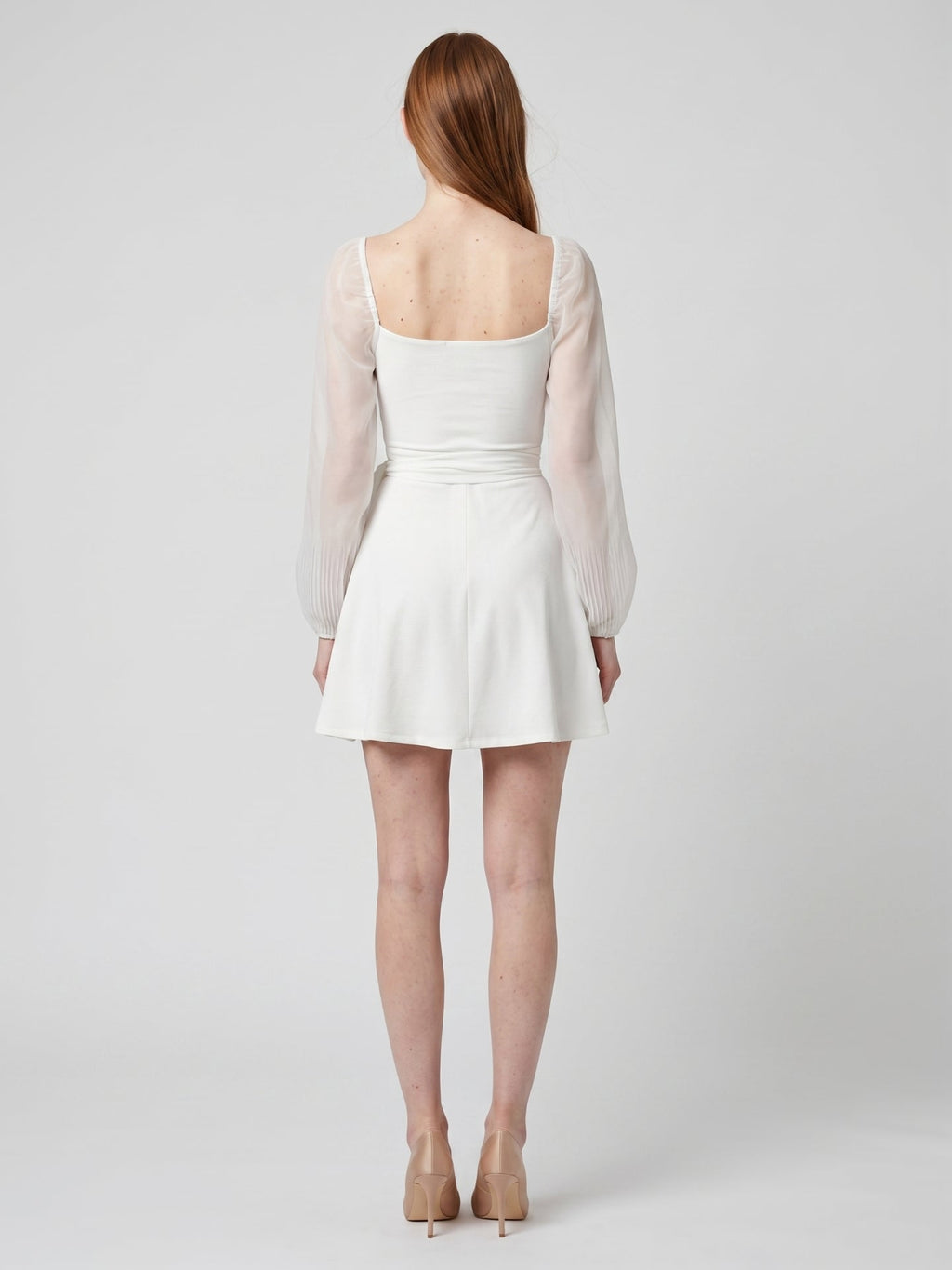 White Stretch Knit A-Line V-Neck Backless Knee-Length Bridesmaid Dress - Curvevia