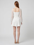 White Stretch Knit A-Line V-Neck Backless Knee-Length Bridesmaid Dress - Curvevia