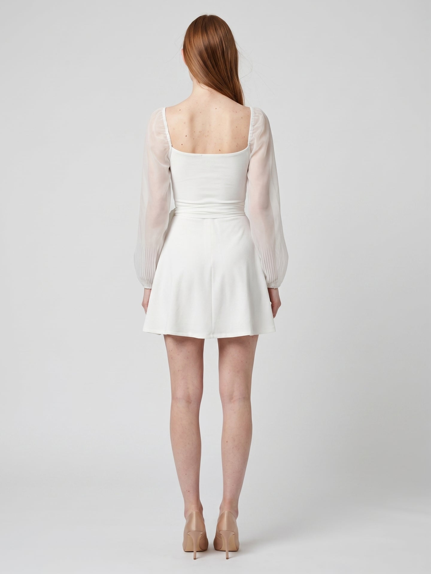 White Stretch Knit A-Line V-Neck Backless Knee-Length Bridesmaid Dress - Curvevia
