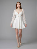 White Stretch Knit A-Line V-Neck Backless Knee-Length Bridesmaid Dress - Curvevia