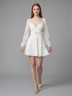 White Stretch Knit A-Line V-Neck Backless Knee-Length Bridesmaid Dress - Curvevia