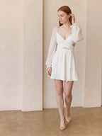 White Stretch Knit A-Line V-Neck Backless Knee-Length Bridesmaid Dress - Curvevia
