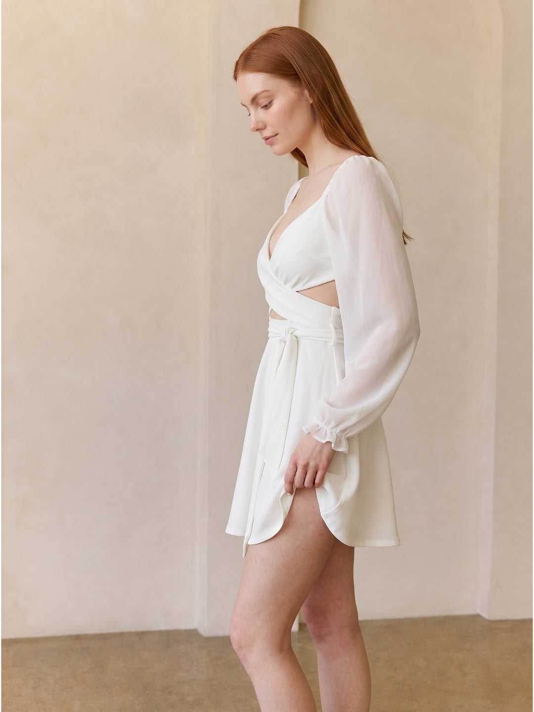 White Stretch Knit A-Line V-Neck Backless Knee-Length Bridesmaid Dress - Curvevia