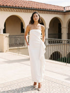 White Stretch Knit Sheath Straight Neck Ankle-Length Evening Dress with Back Zip - Curvevia