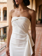 White Stretch Knit Sheath Straight Neck Ankle-Length Evening Dress with Back Zip - Curvevia