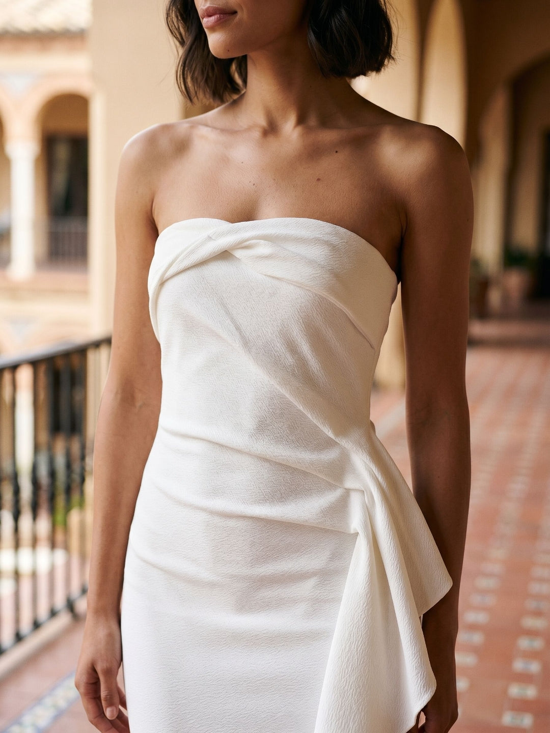 White Stretch Knit Sheath Straight Neck Ankle-Length Evening Dress with Back Zip - Curvevia