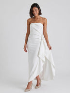 White Stretch Knit Sheath Straight Neck Ankle-Length Evening Dress with Back Zip - Curvevia