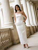 White Stretch Knit Sheath Straight Neck Back Zip Ankle-Length Evening Dress - Curvevia