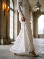 White Tulle Column Off-the-Shoulder Backless Floor-Length Formal Dress with Sequins - Curvevia